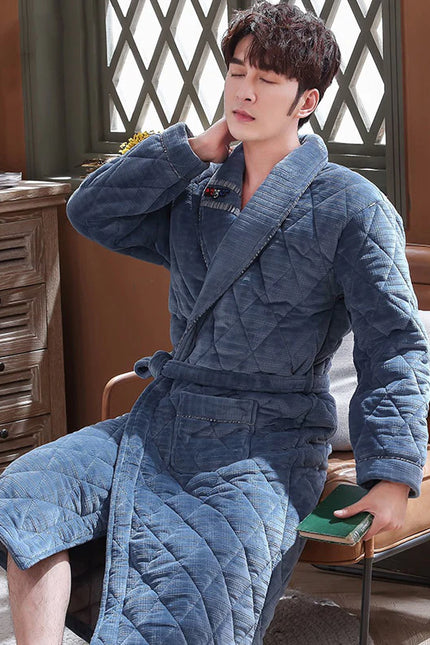Peignoir Homme Luxe Bleu Clair Velours