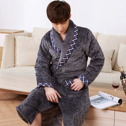 Peignoir Homme Luxe Gris à Carreaux