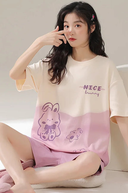 Pyjashort Femme Lapin Rose