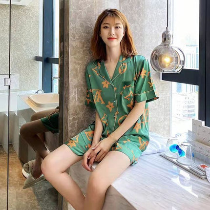 Pyjama satin femme Vert à Motif