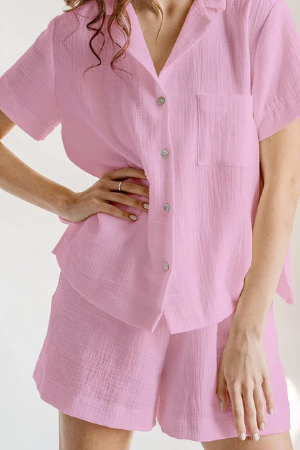Naisten Lyhyt Pyjama Vaaleanpunainen Puuvilla