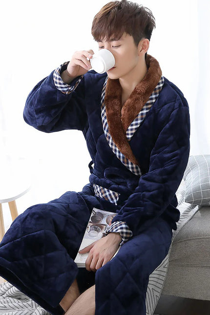 Peignoir Homme Luxe Bleu et Marron