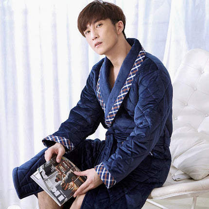 Peignoir Homme Luxe Velours Bleu Marine