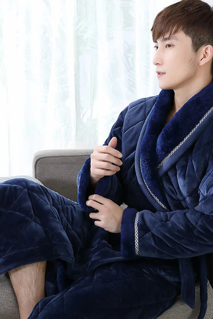 Peignoir Homme Luxe Bleu Marine Velours