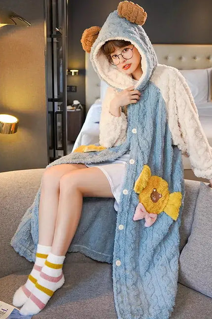 Robe de Chambre Femme Peluche Bleue