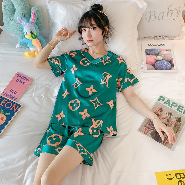 Pyjama satin femme Turquoise
