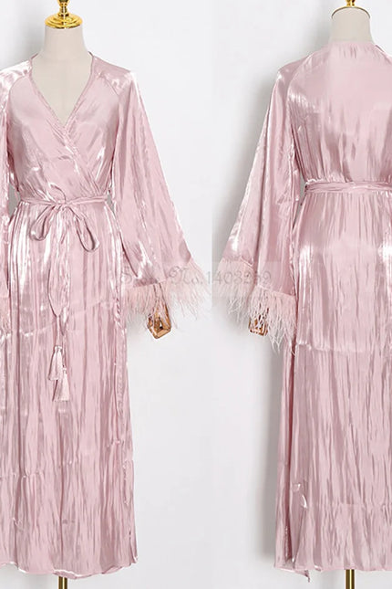 Robe de Chambre Longue Femme Rose Légère