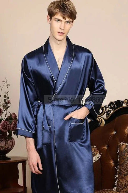 Robe de Chambre Homme Satin Bleu