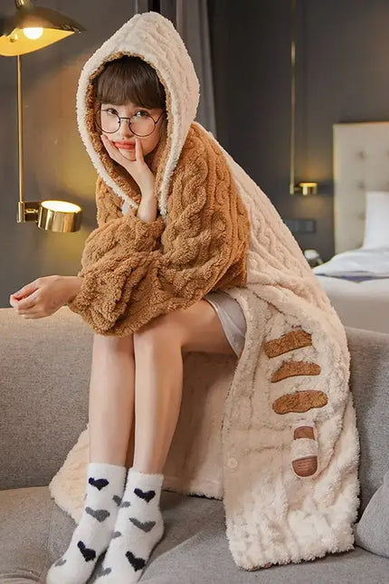 Robe de Chambre Femme Marron Beige