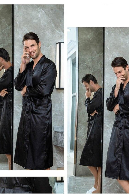 Miesten Musta Satiini Kimono