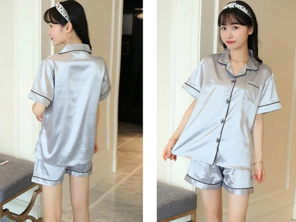 Harmaa Satiini Lyhyt Pyjama