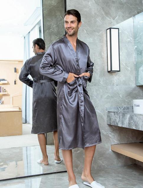 Peignoir Satin Hommes Gris