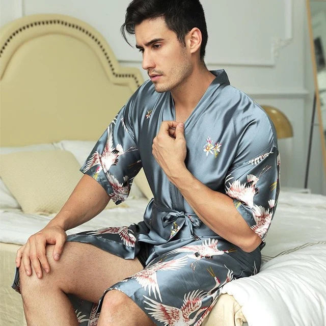 Peignoir Satin Homme Argenté