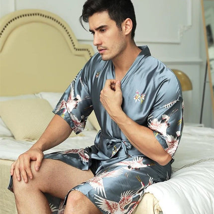 Peignoir Satin Homme Argenté