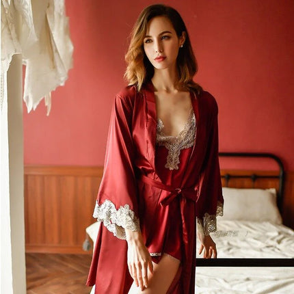 Déshabillé Satin Rouge Dentelle