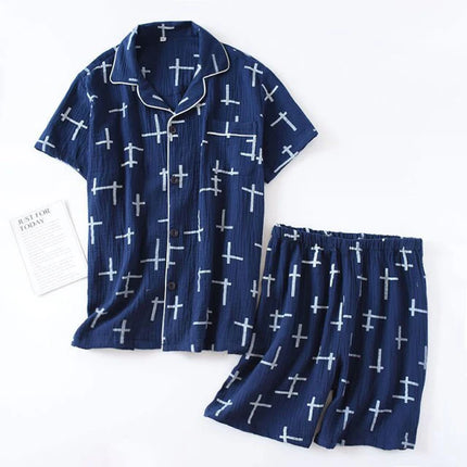 Pyjashort Homme gaufré Bleu