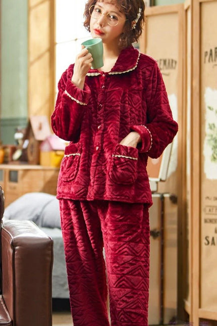 Naisten Punainen Flanelli Pyjama Xs