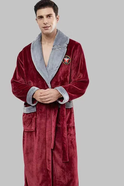 Peignoir Homme en Polaire Rouge et Gris