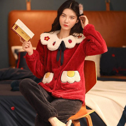 Pyjama Pilou femme polaire rouge