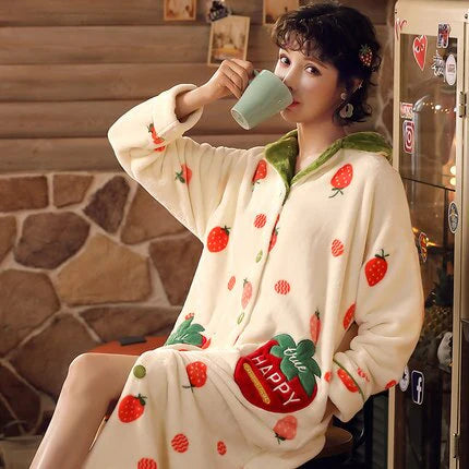 Robe de Chambre bouton fraise polaire