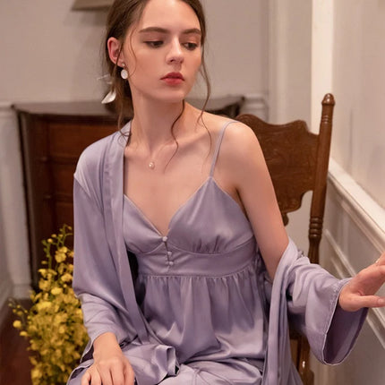 Ensemble pyjama peignoir satin