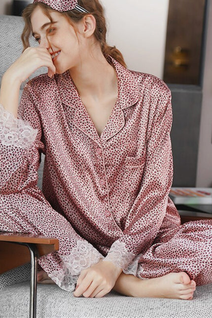 Vaaleanpunainen Kuviollinen Satiini Pyjama
