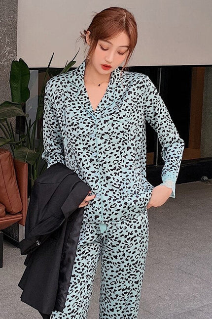 Vihreä Kuviollinen Satiini Pyjama