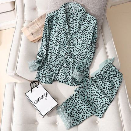 Pyjama Satin Imprimé Vert