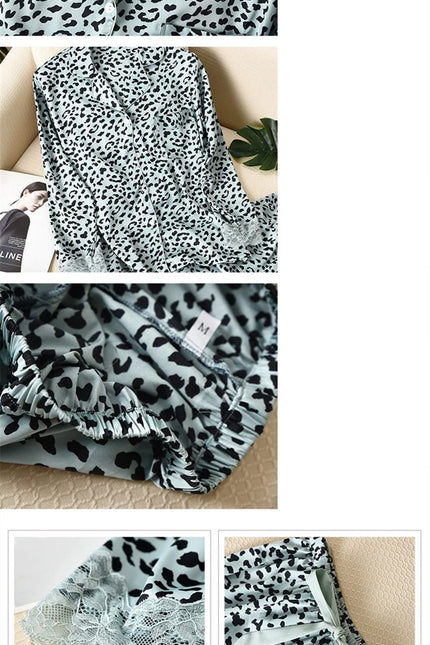 Vihreä Kuviollinen Satiini Pyjama