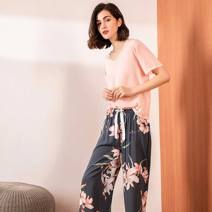 Pyjama Satin Fleur Rose