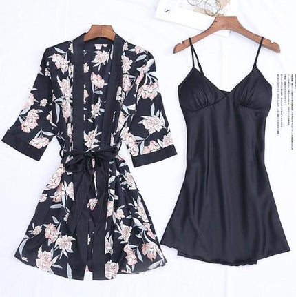 Kimono Noir Fleuri