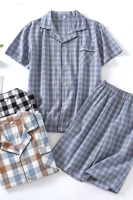Siniharmaa Ruudullinen Lyhyt Pyjama