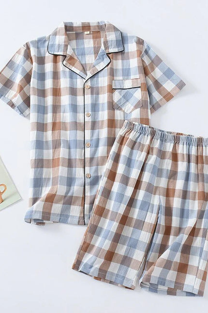 Pyjashort à Carreaux Bleu