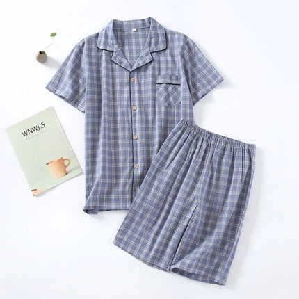 Pyjashort à Carreaux Bleu Gris-Peignoir Avenue