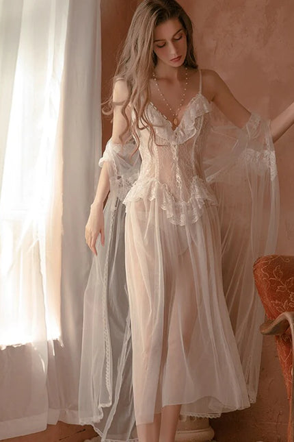 Déshabillé Long Satin Dentelle