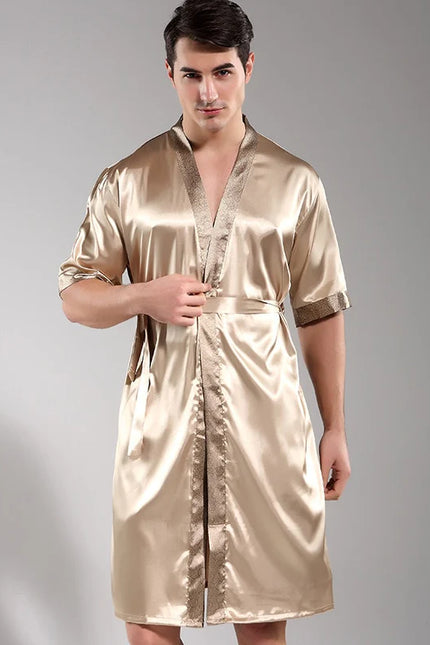 Peignoir Satin Homme Beige