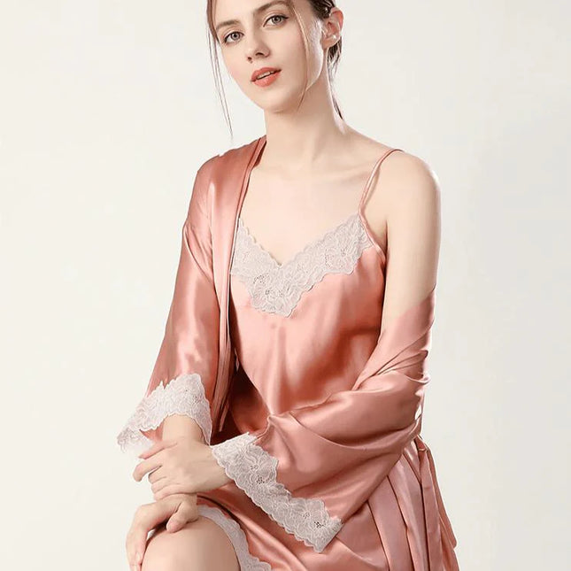 Naisten Yö Silkki Kimono (Ja Yöpaita)